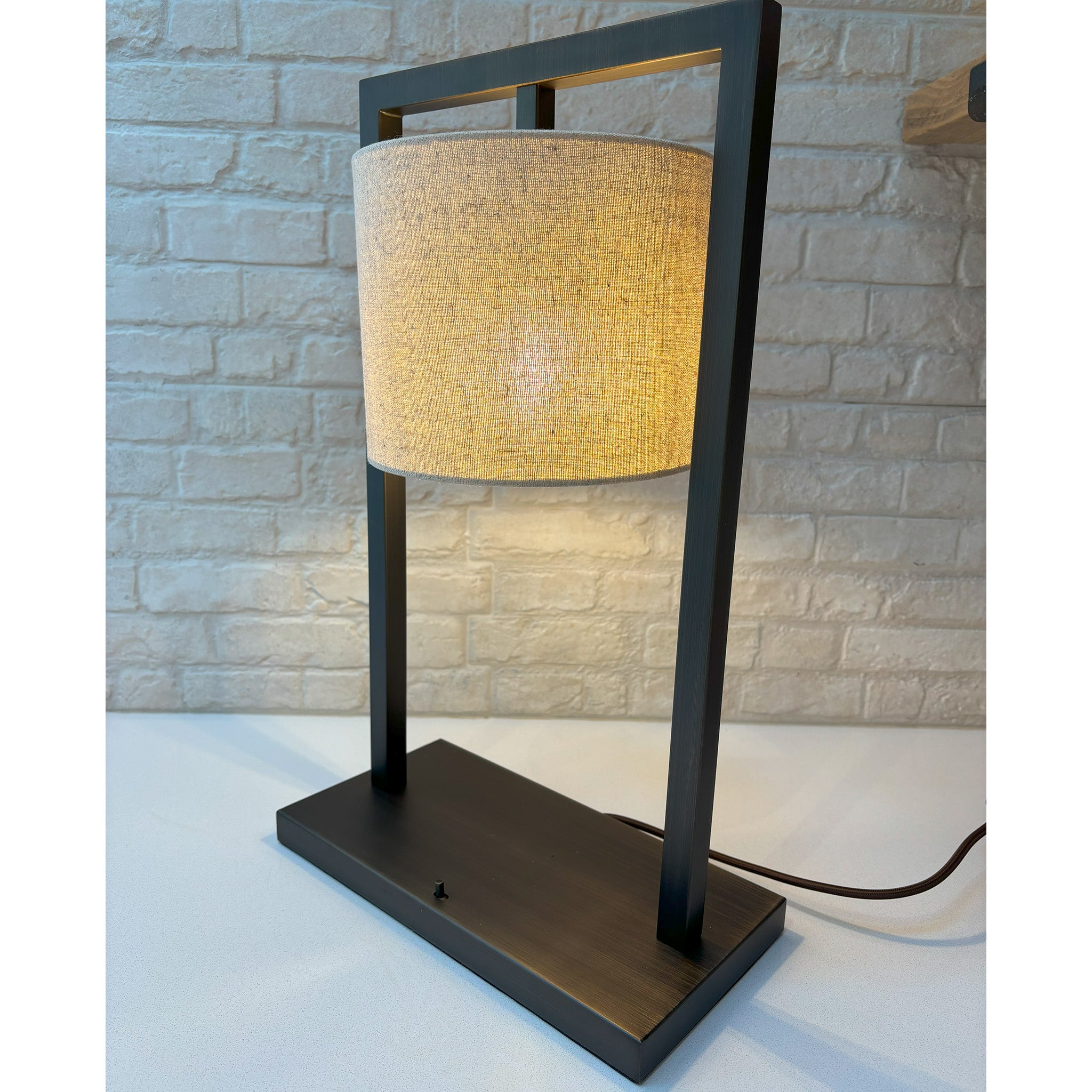 Square Frame Table Lamp in Matt Bronze